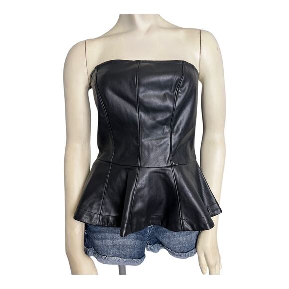 Black Pleather Strapless Bustier Peplum Y2K Shirt Top Trashy Club Goth 6 NWT - Picture 7 of 7